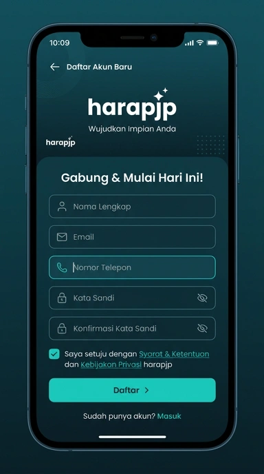 Tampilan halaman daftar harapjp