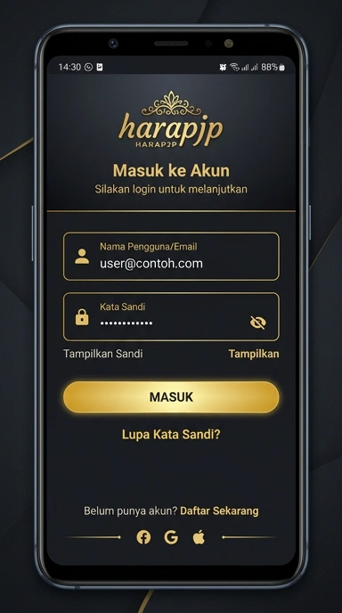 Tampilan halaman login harapjp